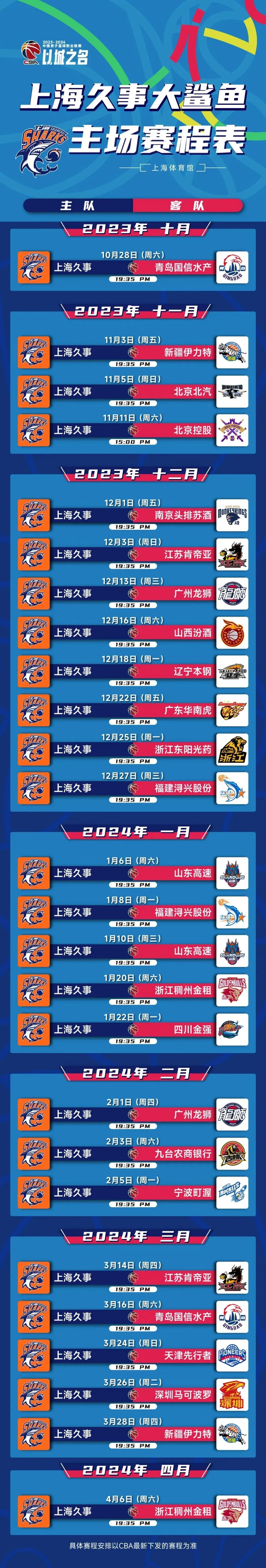包含上海大鲨鱼将在主场对阵山西汾酒队的词条